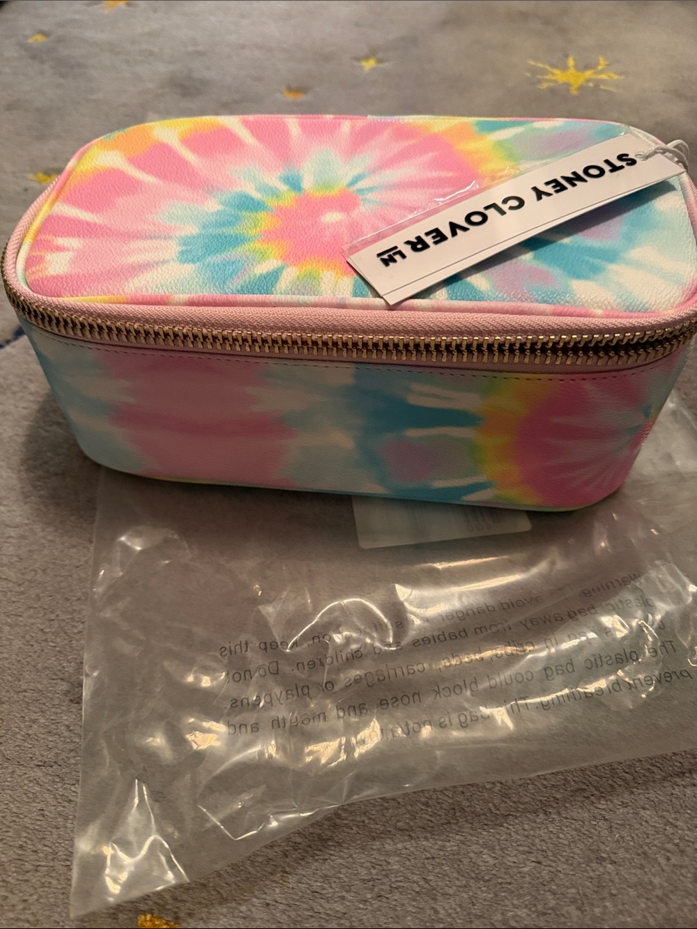 Stoney Clover Lane Pastel Tie-Dye vanity case in Pink, Blue, Yellow,
